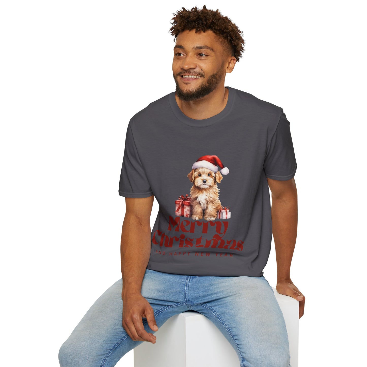 Merry Christmas Dog Unisex Softstyle T-Shirt – Perfect Holiday Tee for Dog Lovers