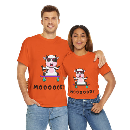 Moooody Cow Skateboarder T-Shirt – Fun and Playful Youth Tee