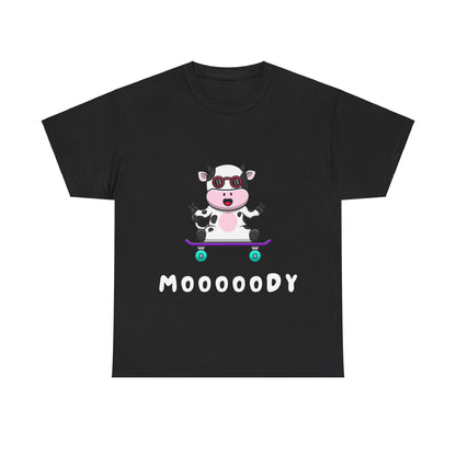 Moooody Cow Skateboarder T-Shirt – Fun and Playful Youth Tee