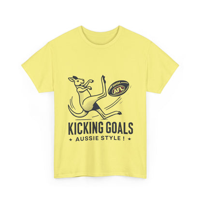 Kicking Goals Aussie Style Tee – Classic Kangaroo AFL Shirt
