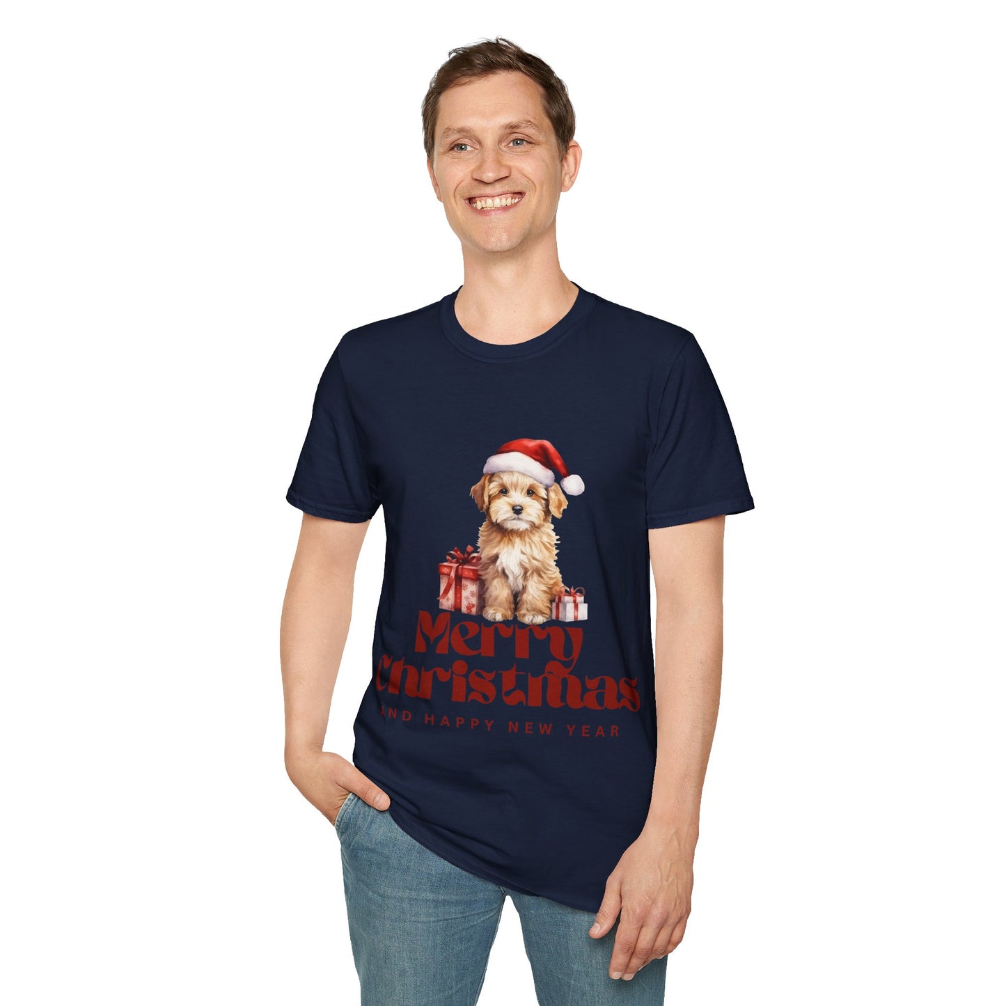 Merry Christmas Dog Unisex Softstyle T-Shirt – Perfect Holiday Tee for Dog Lovers