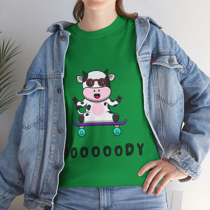 Moooody Cow Skateboarder T-Shirt – Fun and Playful Youth Tee