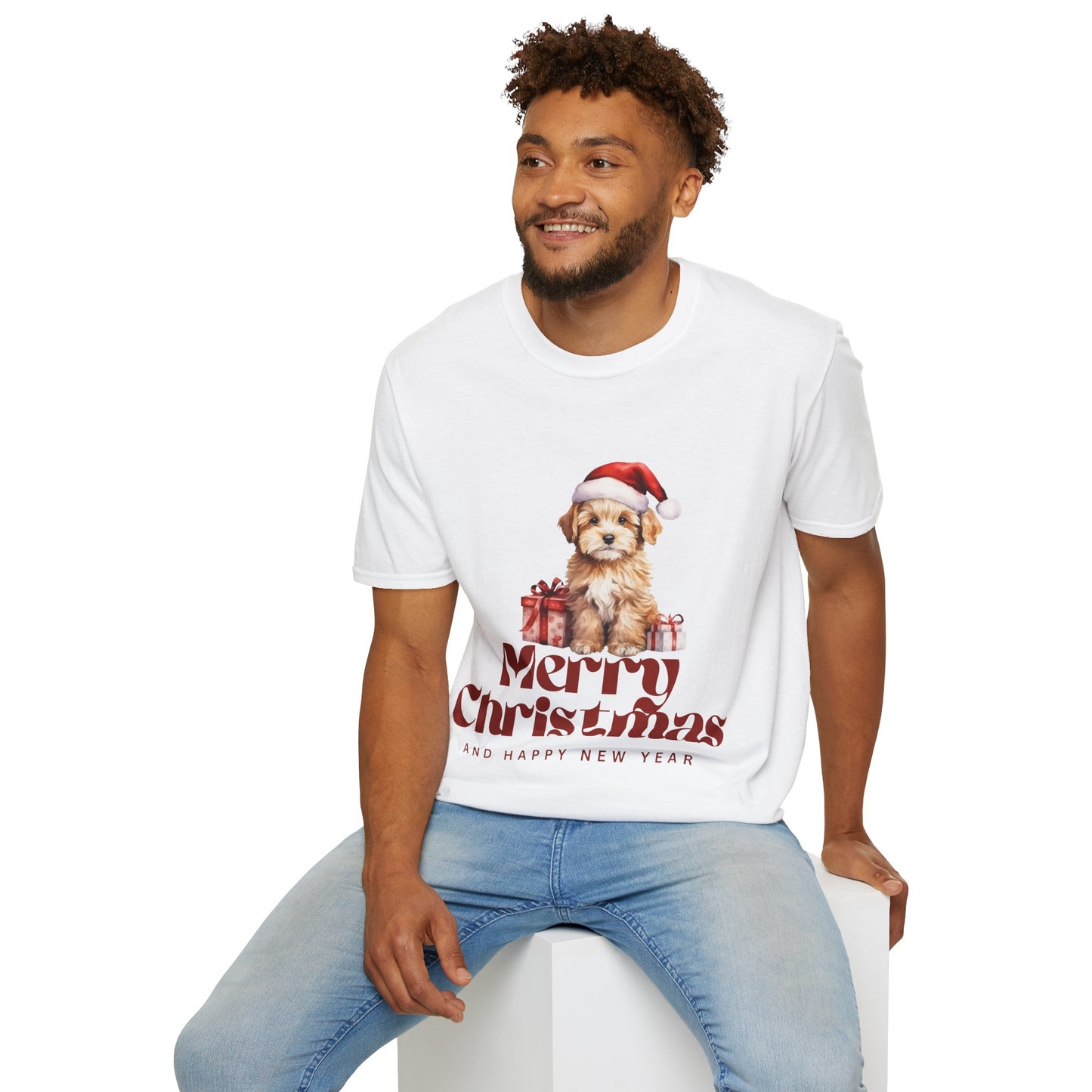 Merry Christmas Dog Unisex Softstyle T-Shirt – Perfect Holiday Tee for Dog Lovers
