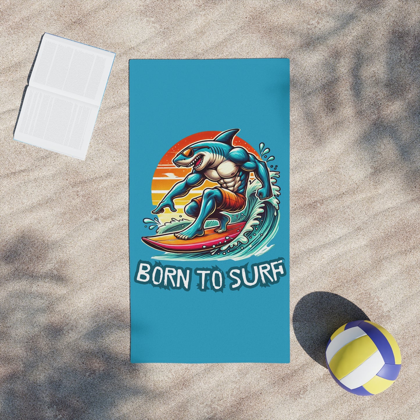 Born To Surf Beach Towel - Vibrant & Fun Shark Design