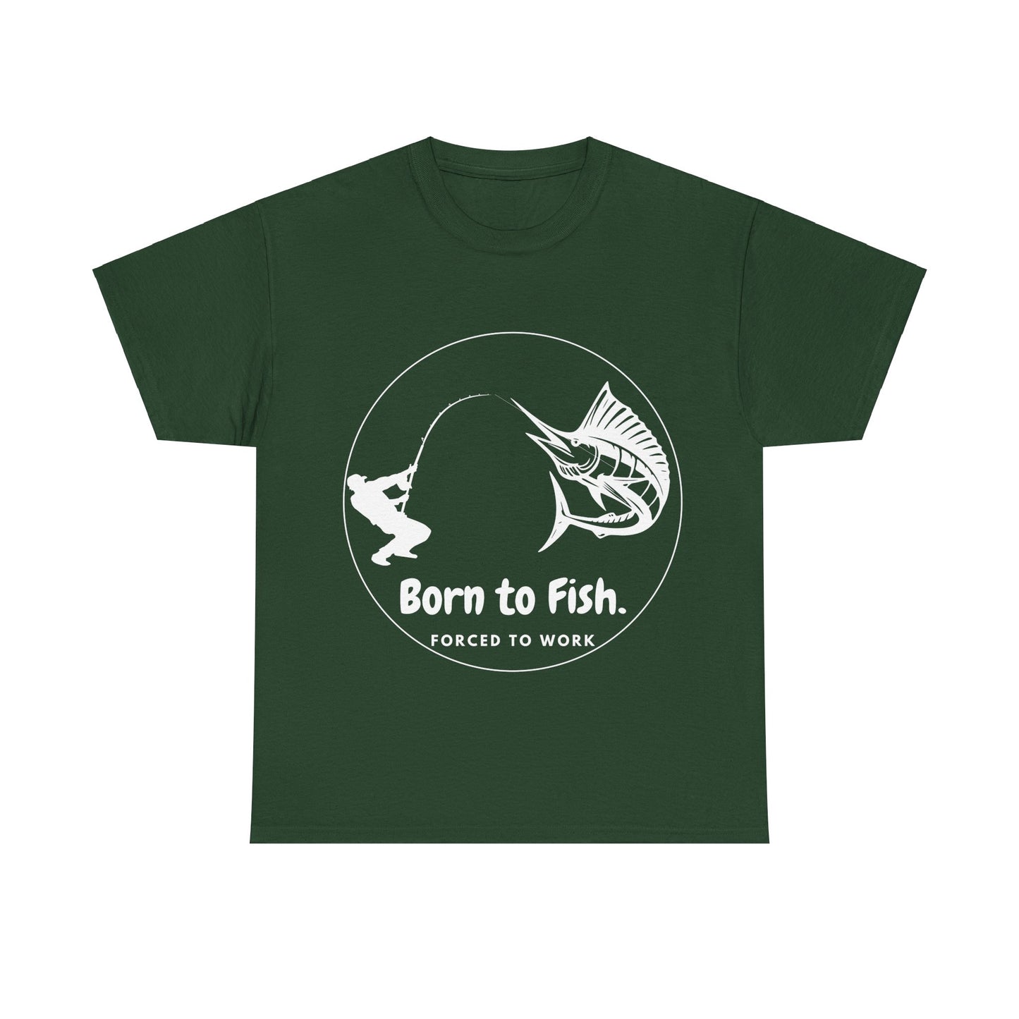 "Born to Fish, Forced to Work" Unisex Heavy Cotton Tee - Perfect for Fishing Enthusiasts