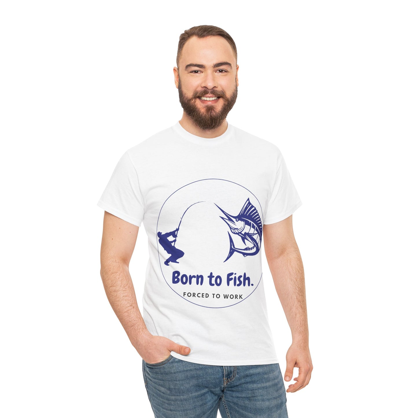 "Born to Fish, Forced to Work" Unisex Heavy Cotton Tee - Perfect for Fishing Enthusiasts