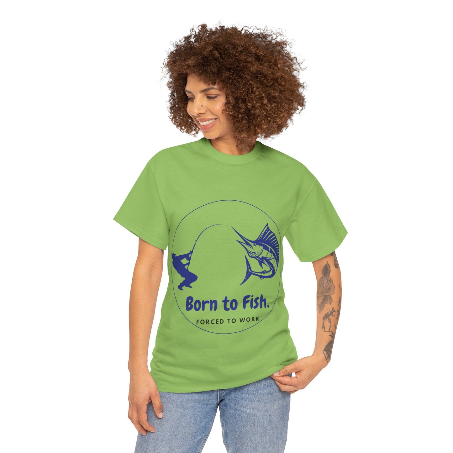 "Born to Fish, Forced to Work" Unisex Heavy Cotton Tee - Perfect for Fishing Enthusiasts