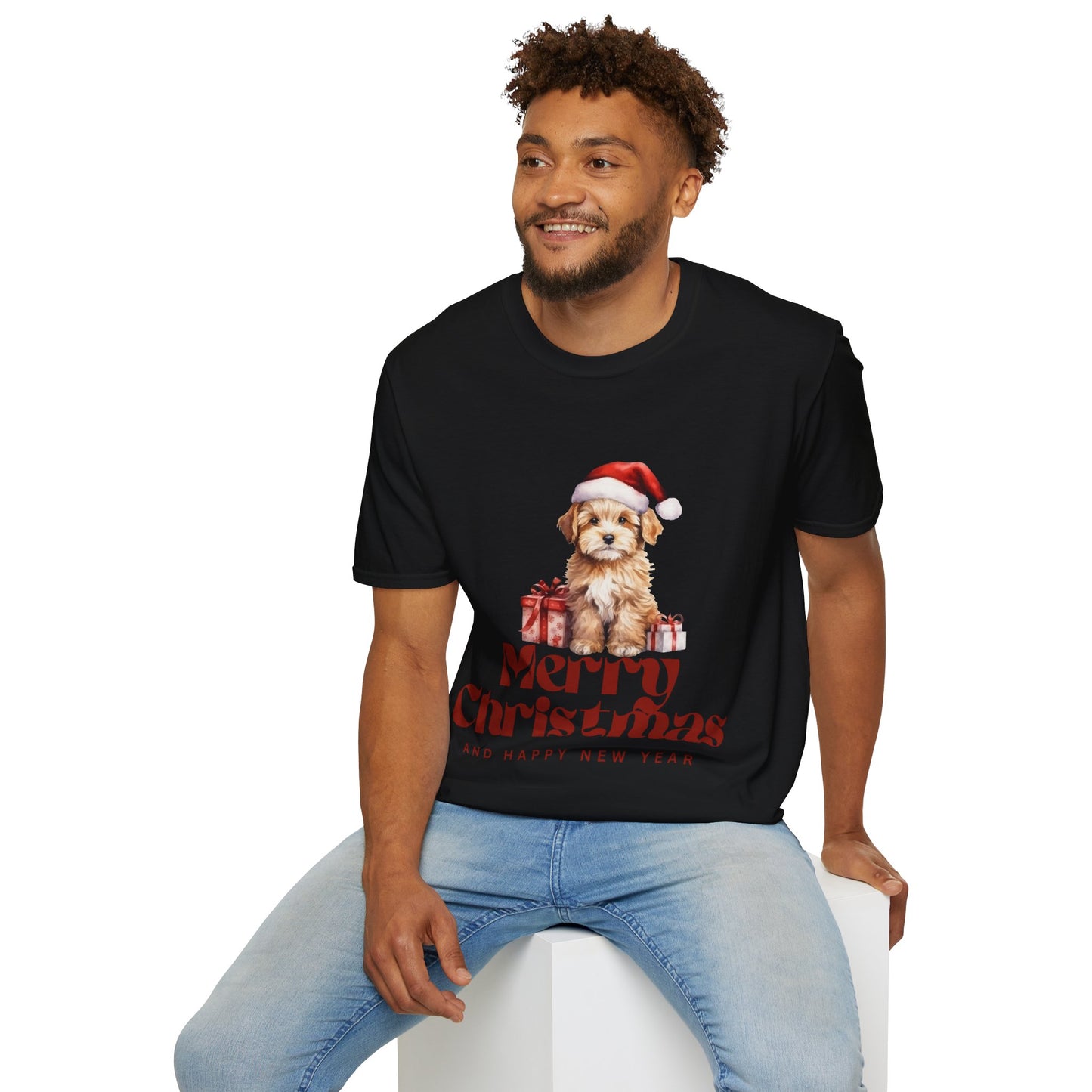 Merry Christmas Dog Unisex Softstyle T-Shirt – Perfect Holiday Tee for Dog Lovers