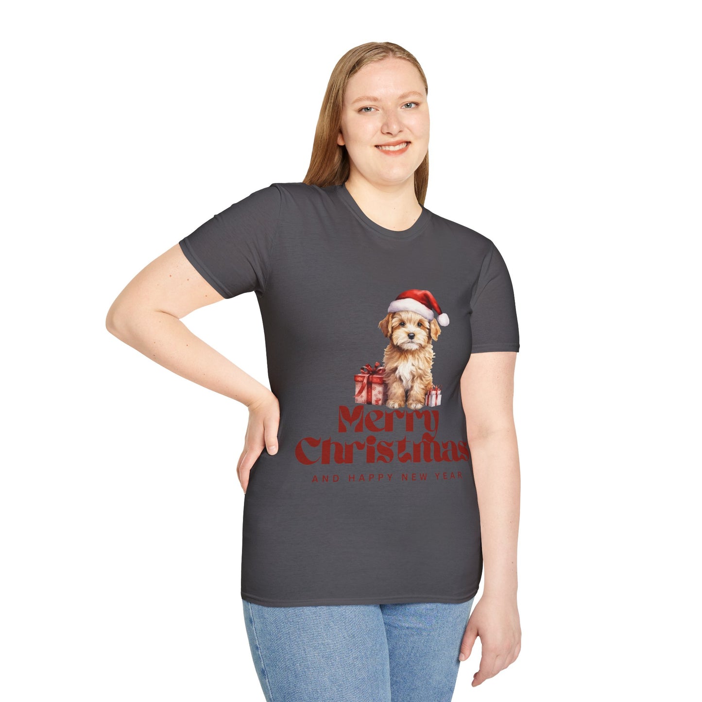 Merry Christmas Dog Unisex Softstyle T-Shirt – Perfect Holiday Tee for Dog Lovers