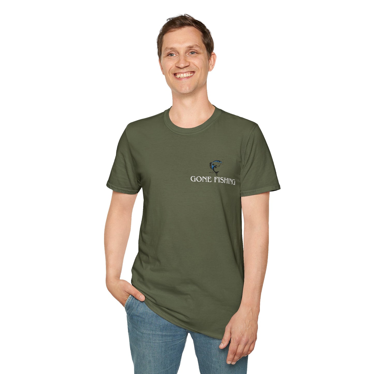 Gone Fishing Unisex T-Shirt – Hilarious Double-Sided Design for Fishing Fanatics