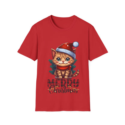 Merry Christmas Cat Unisex Softstyle T-Shirt – Perfect Holiday Tee for Cat Lovers