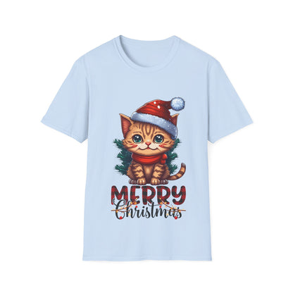 Merry Christmas Cat Unisex Softstyle T-Shirt – Perfect Holiday Tee for Cat Lovers