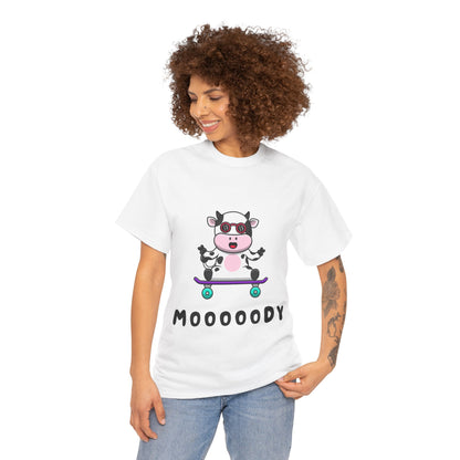 Moooody Cow Skateboarder T-Shirt – Fun and Playful Youth Tee