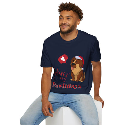 Happy Pawlidays Unisex Softstyle T-Shirt – Celebrate Your Furry Friends | Perfect Pet Lover Gift