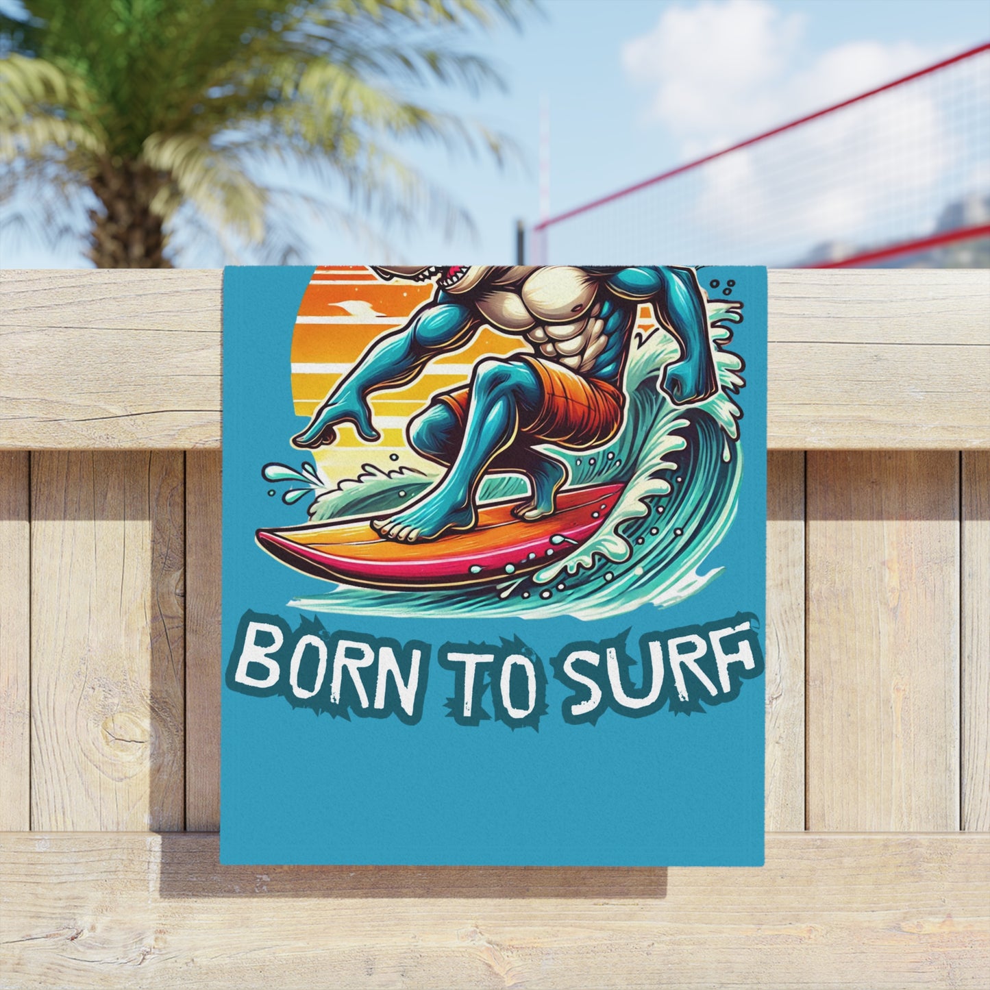 Born To Surf Beach Towel - Vibrant & Fun Shark Design