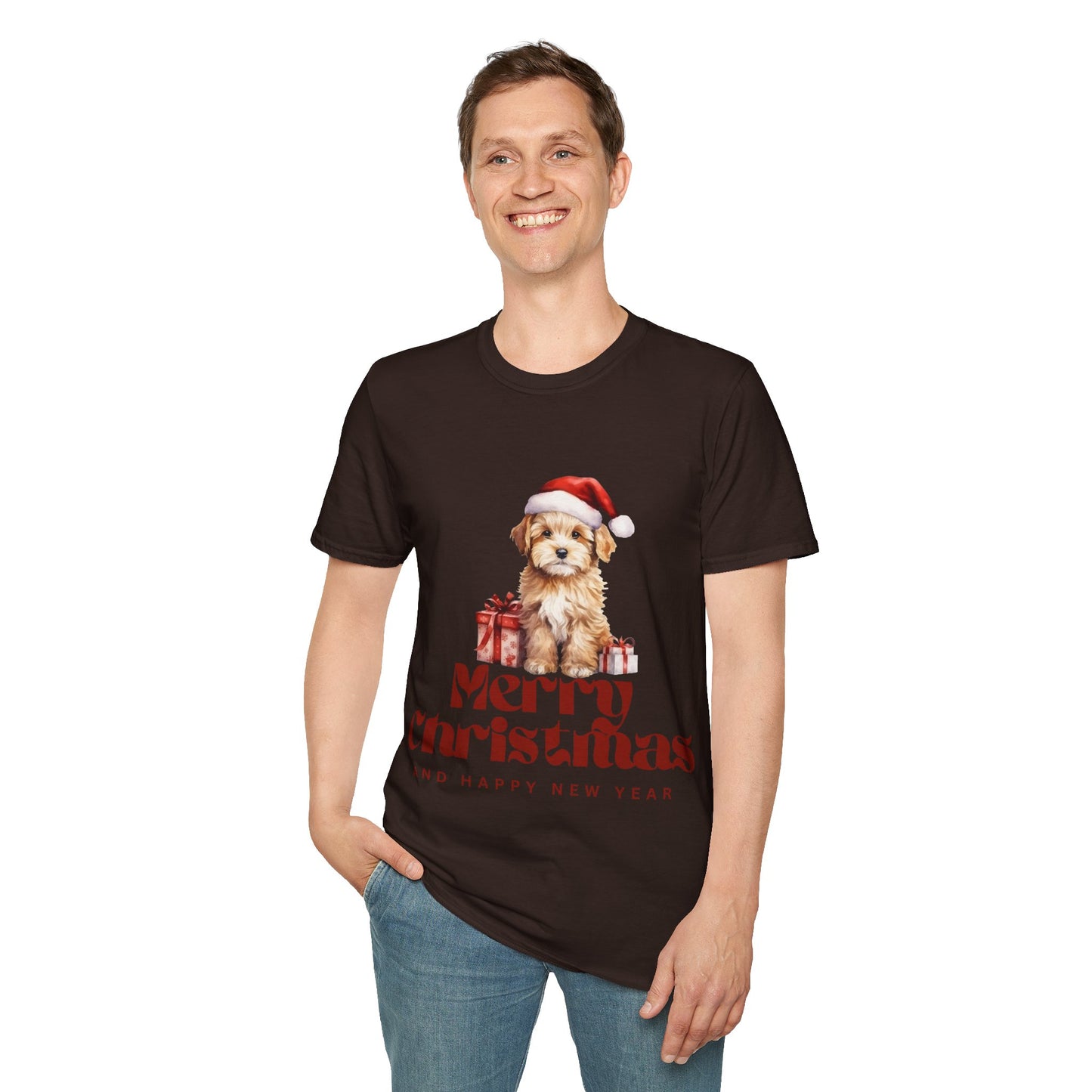 Merry Christmas Dog Unisex Softstyle T-Shirt – Perfect Holiday Tee for Dog Lovers