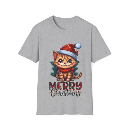 Merry Christmas Cat Unisex Softstyle T-Shirt – Perfect Holiday Tee for Cat Lovers