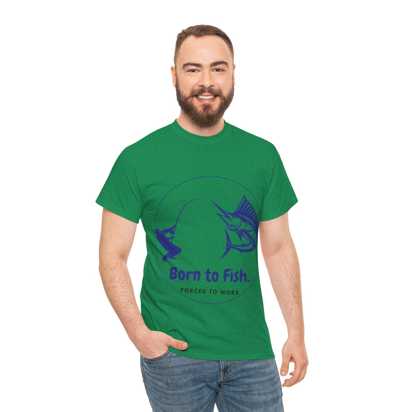 "Born to Fish, Forced to Work" Unisex Heavy Cotton Tee - Perfect for Fishing Enthusiasts