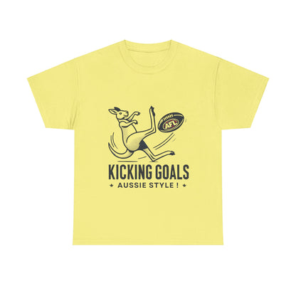 Kicking Goals Aussie Style Tee – Classic Kangaroo AFL Shirt