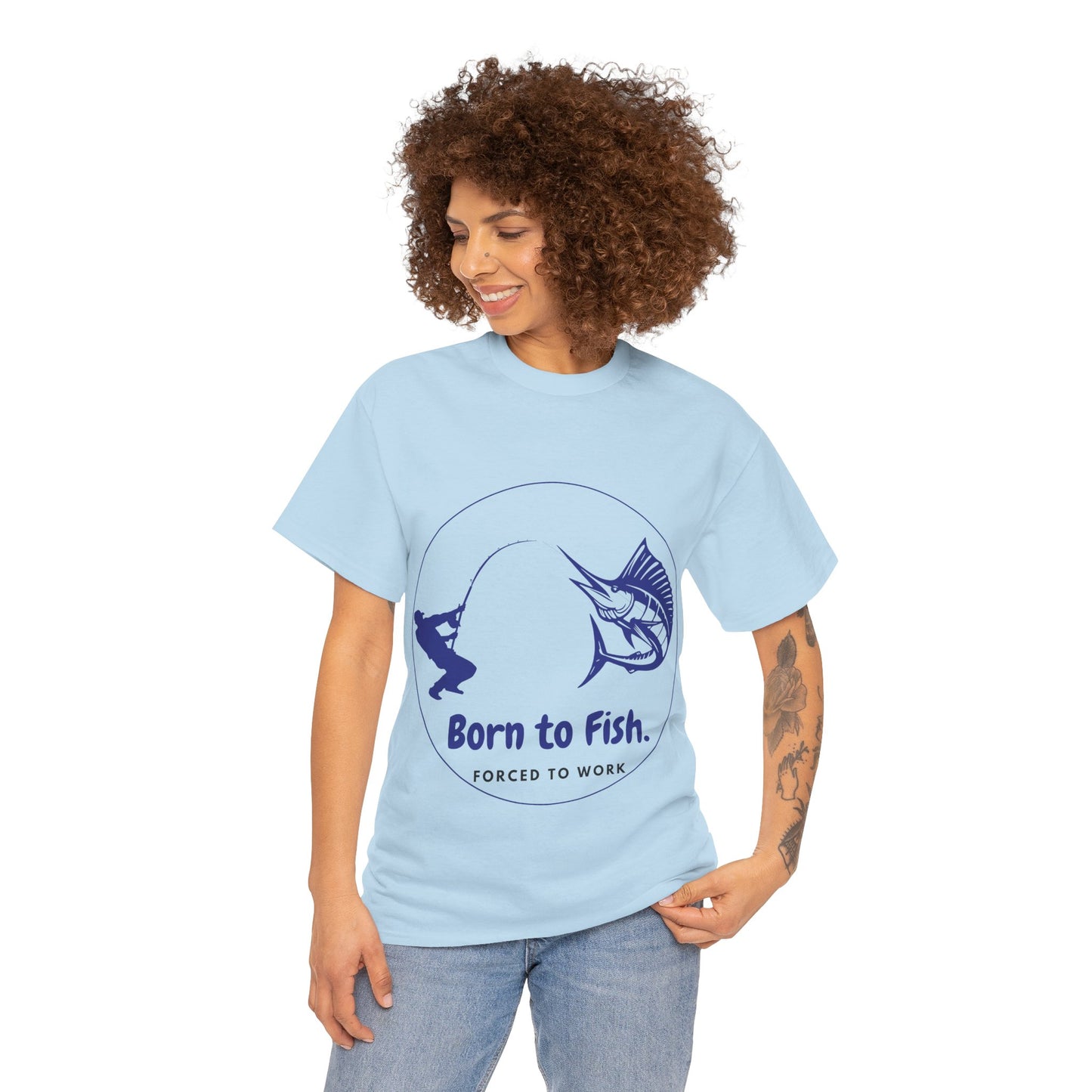 "Born to Fish, Forced to Work" Unisex Heavy Cotton Tee - Perfect for Fishing Enthusiasts