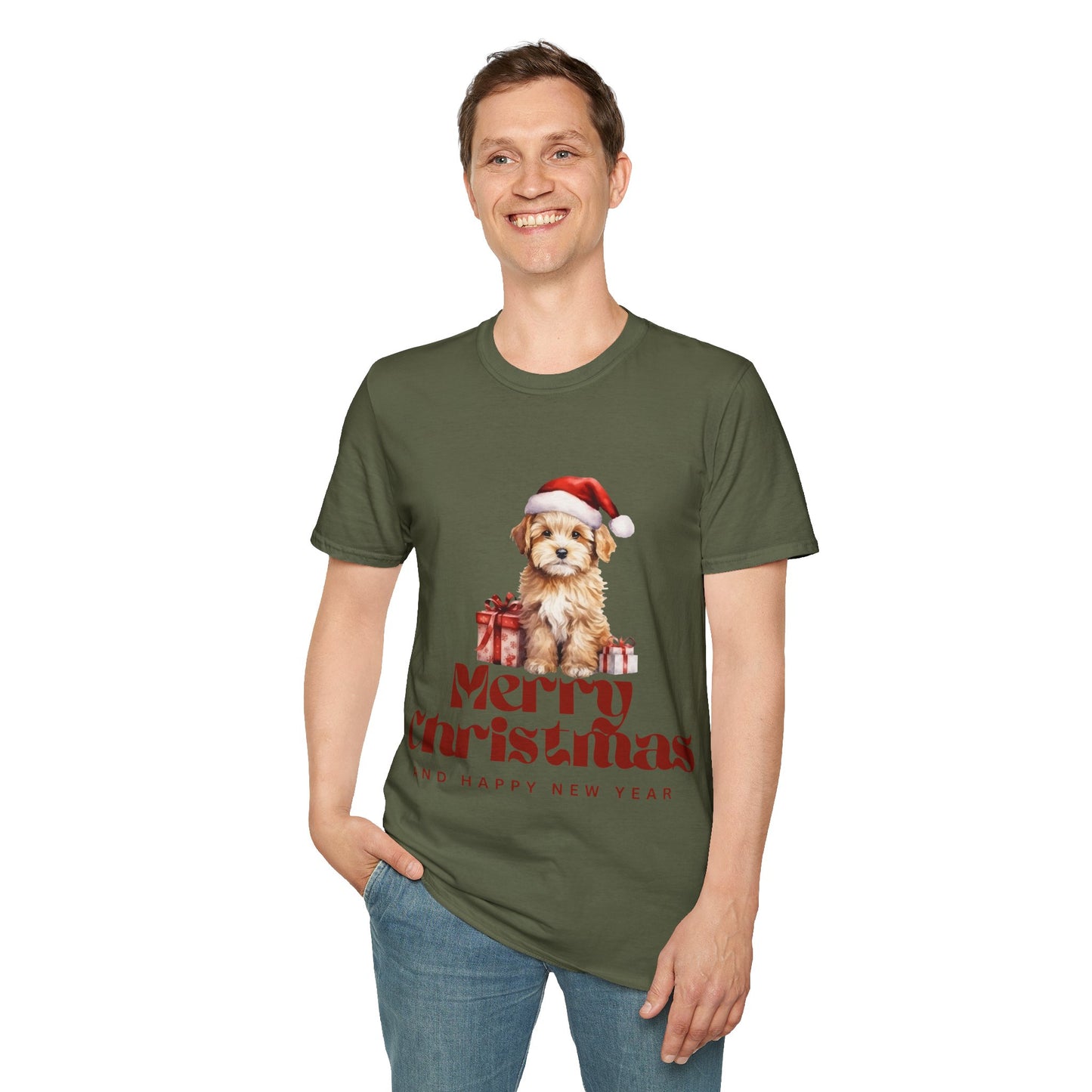 Merry Christmas Dog Unisex Softstyle T-Shirt – Perfect Holiday Tee for Dog Lovers