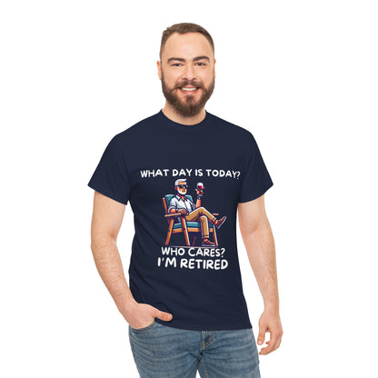 "Who Cares? I'm Retired" Men's Unisex Heavy Cotton T-Shirt – The Perfect Tee for Relaxed Retirement