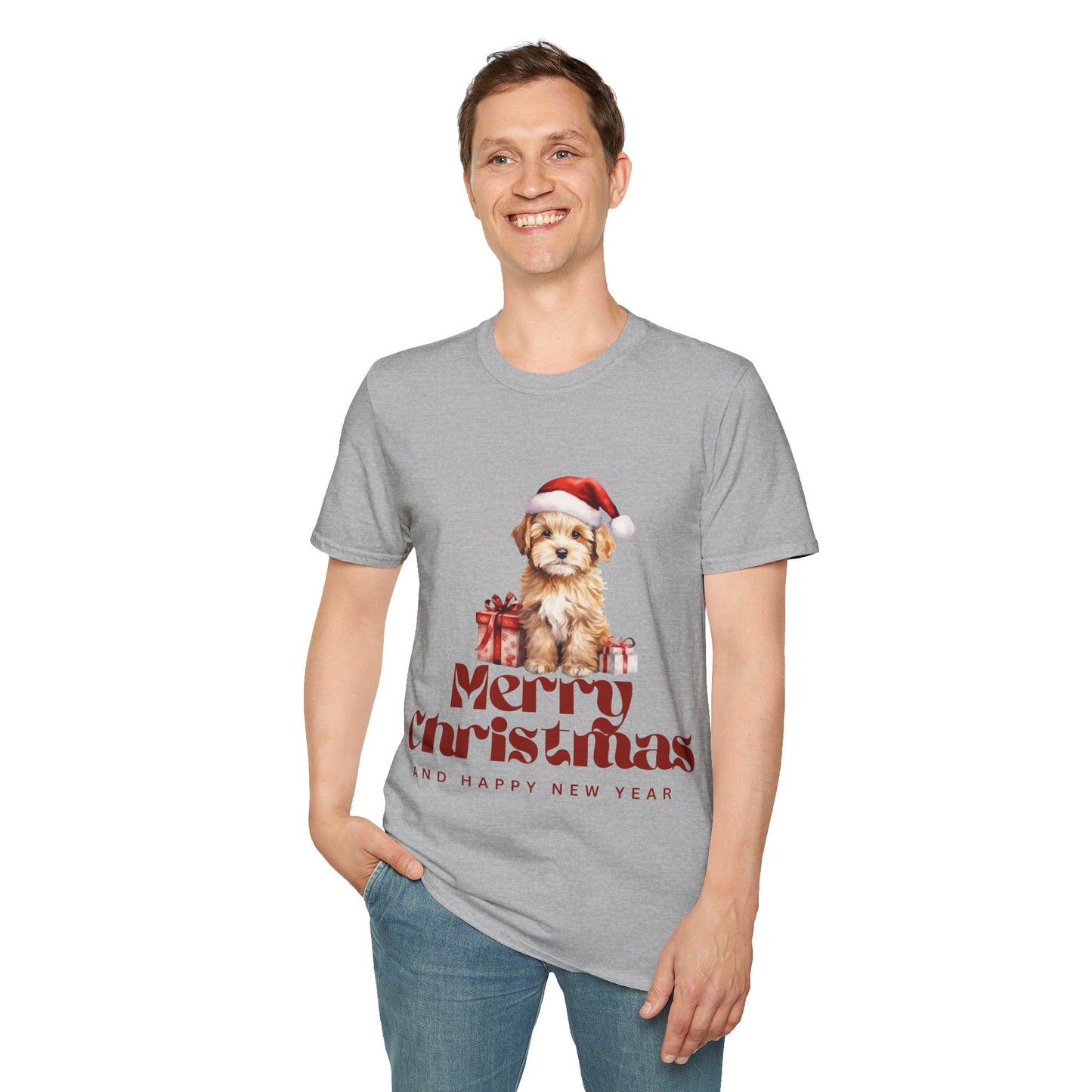 Merry Christmas Dog Unisex Softstyle T-Shirt – Perfect Holiday Tee for Dog Lovers