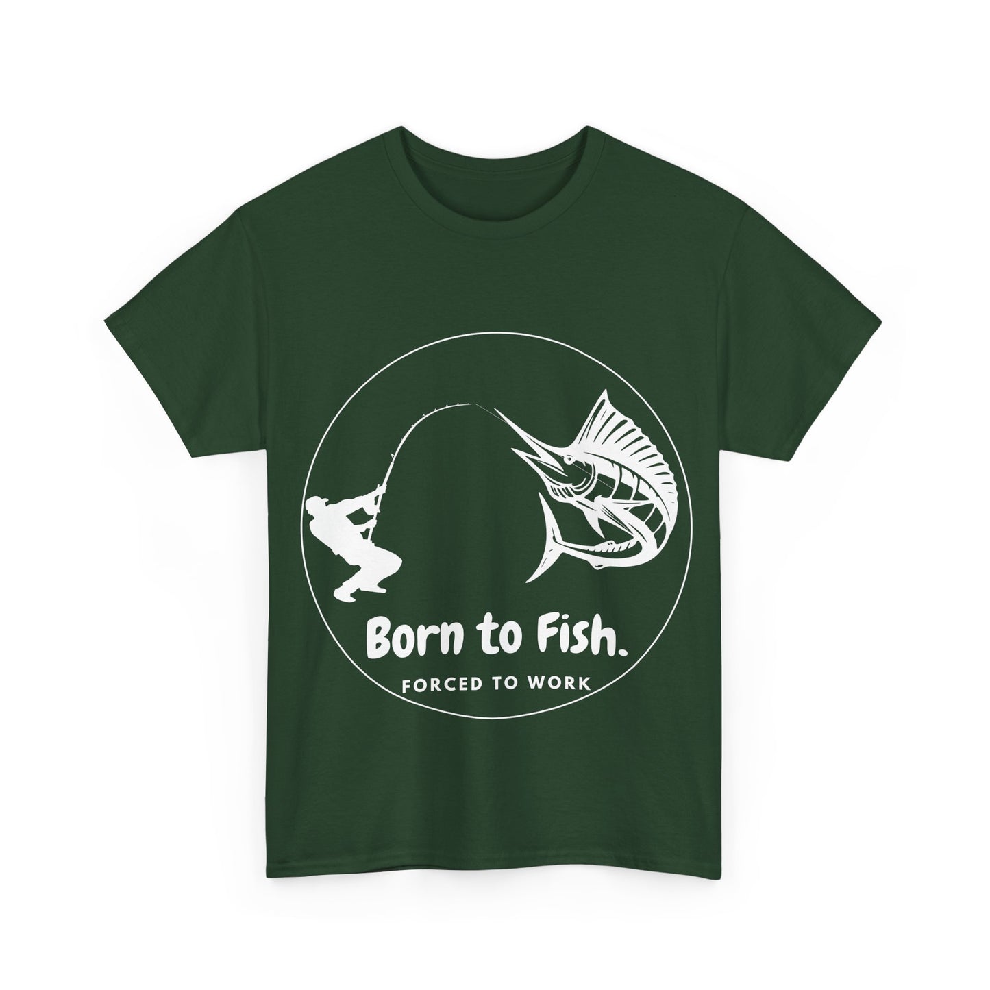 "Born to Fish, Forced to Work" Unisex Heavy Cotton Tee - Perfect for Fishing Enthusiasts