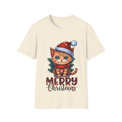 Merry Christmas Cat Unisex Softstyle T-Shirt – Perfect Holiday Tee for Cat Lovers