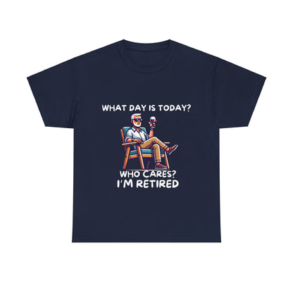 "Who Cares? I'm Retired" Men's Unisex Heavy Cotton T-Shirt – The Perfect Tee for Relaxed Retirement