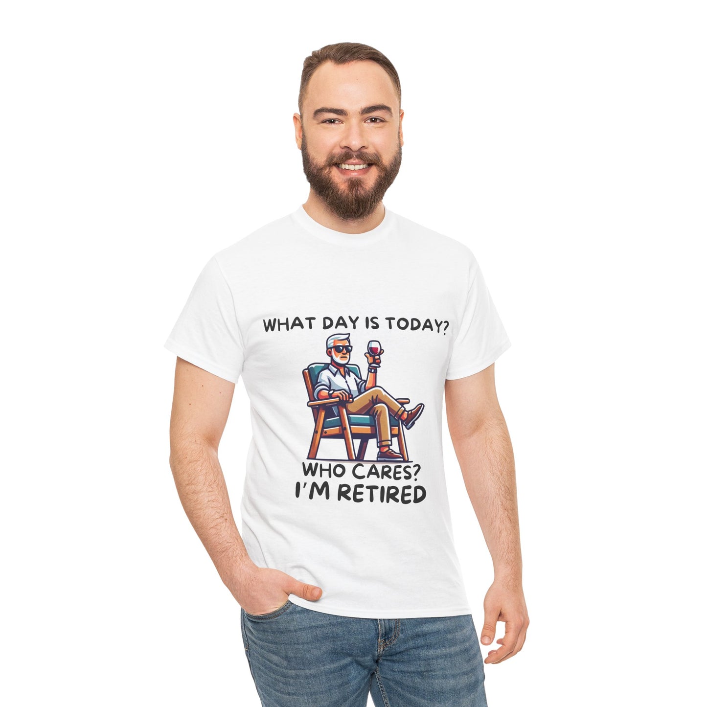 "Who Cares? I'm Retired" Men's Unisex Heavy Cotton T-Shirt – The Perfect Tee for Relaxed Retirement