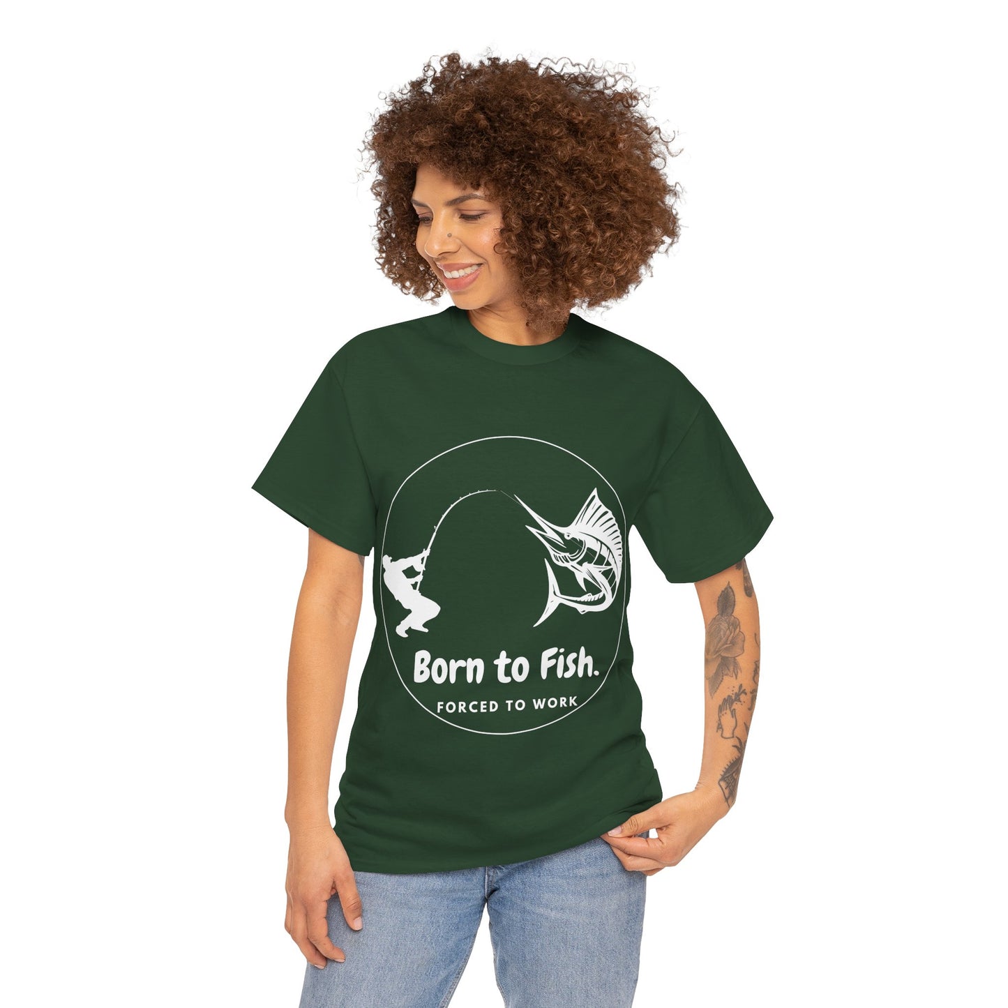"Born to Fish, Forced to Work" Unisex Heavy Cotton Tee - Perfect for Fishing Enthusiasts