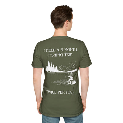 Gone Fishing Unisex T-Shirt – Hilarious Double-Sided Design for Fishing Fanatics