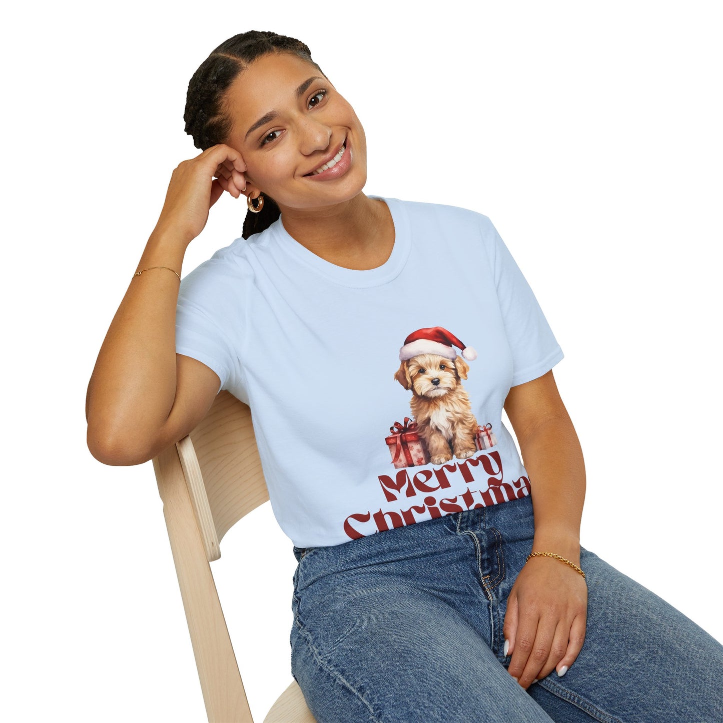 Merry Christmas Dog Unisex Softstyle T-Shirt – Perfect Holiday Tee for Dog Lovers