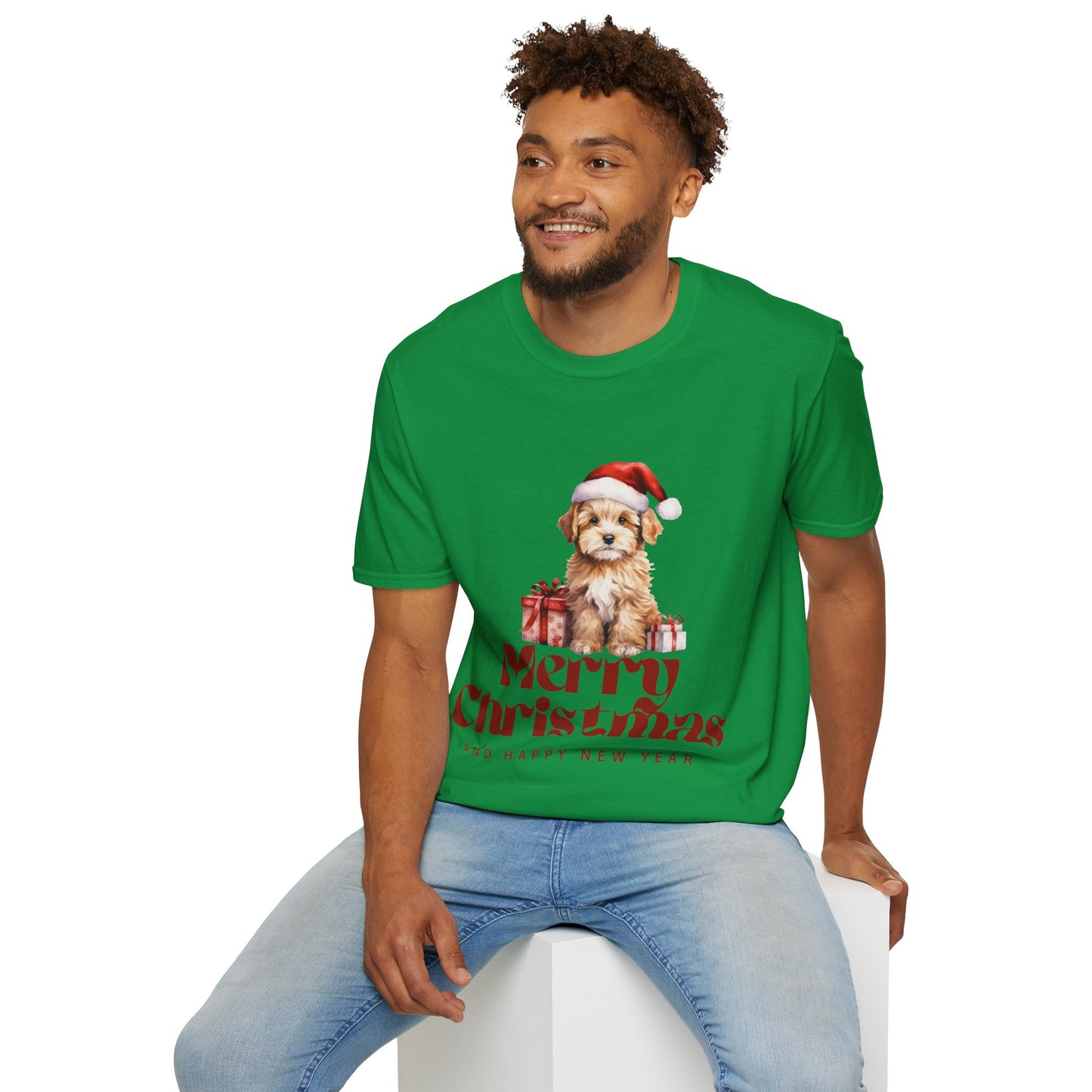 Merry Christmas Dog Unisex Softstyle T-Shirt – Perfect Holiday Tee for Dog Lovers
