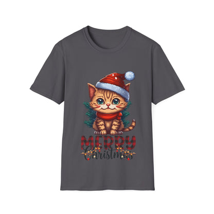 Merry Christmas Cat Unisex Softstyle T-Shirt – Perfect Holiday Tee for Cat Lovers