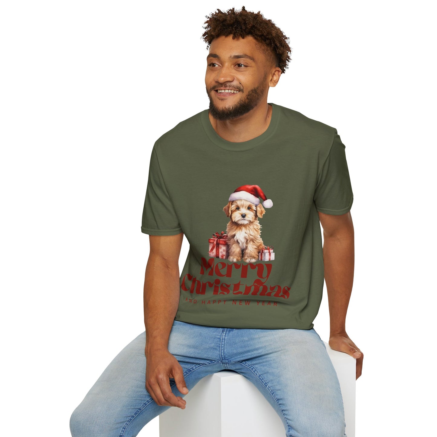 Merry Christmas Dog Unisex Softstyle T-Shirt – Perfect Holiday Tee for Dog Lovers