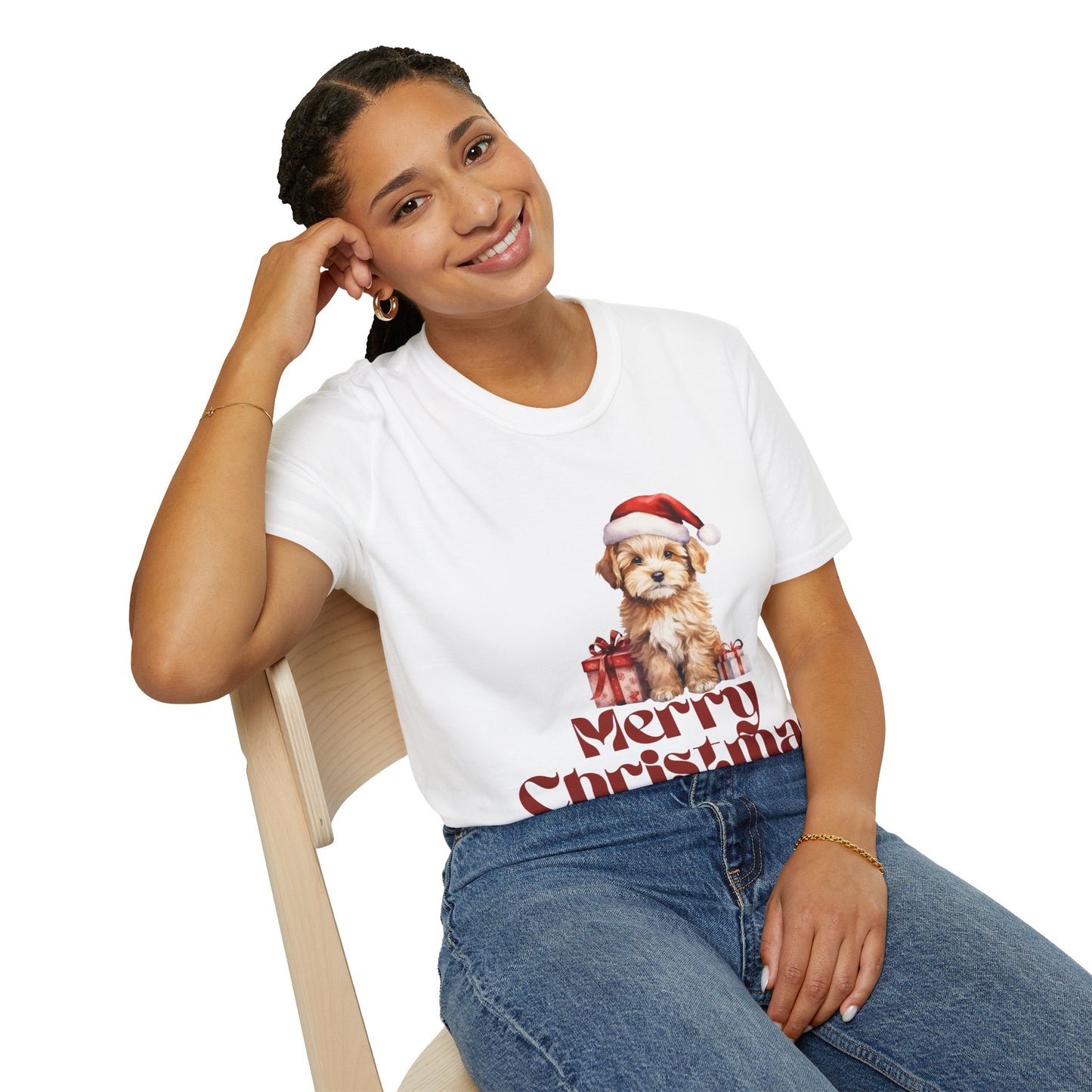 Merry Christmas Dog Unisex Softstyle T-Shirt – Perfect Holiday Tee for Dog Lovers