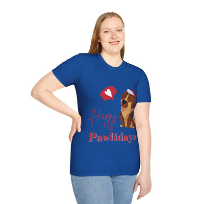 Happy Pawlidays Unisex Softstyle T-Shirt – Celebrate Your Furry Friends | Perfect Pet Lover Gift