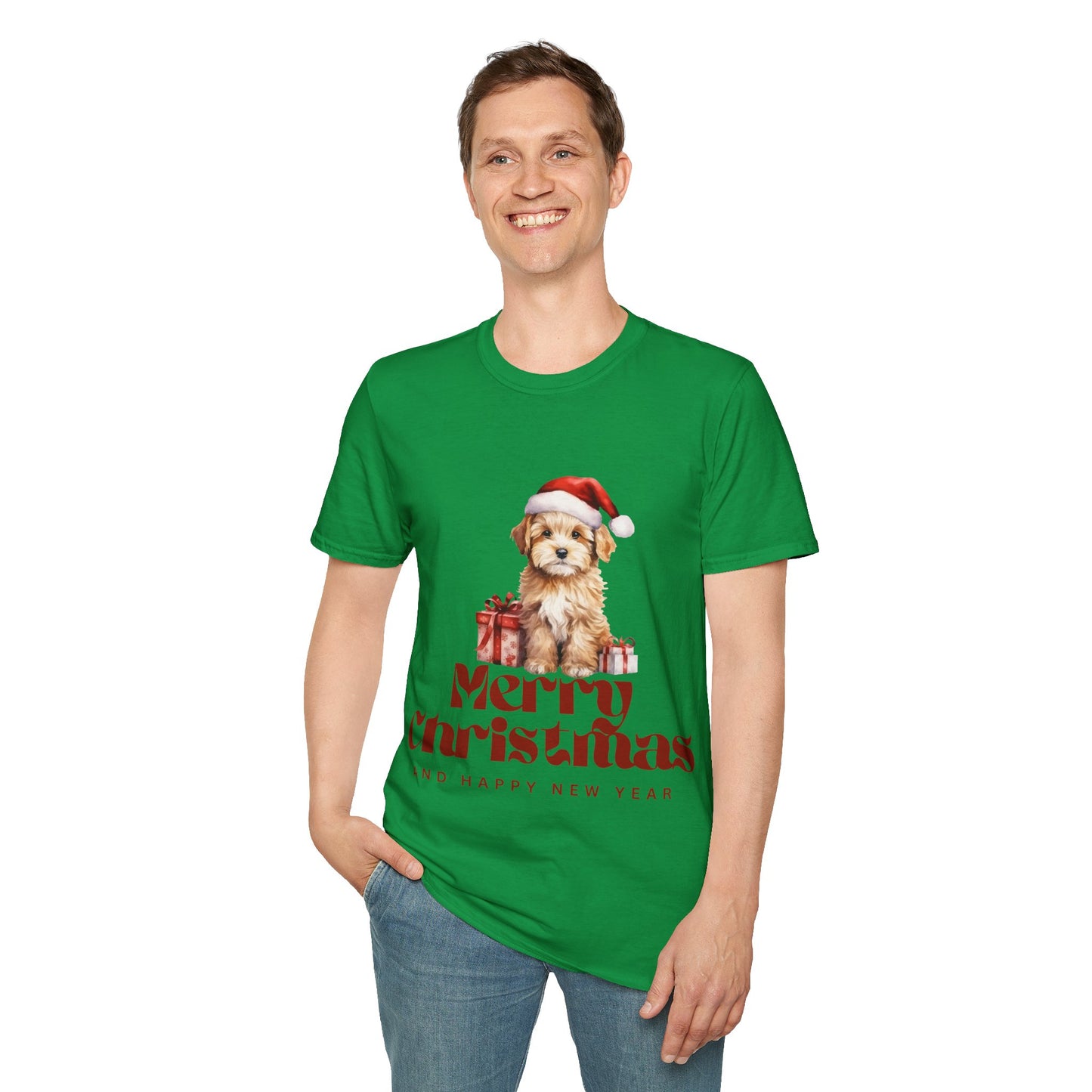 Merry Christmas Dog Unisex Softstyle T-Shirt – Perfect Holiday Tee for Dog Lovers