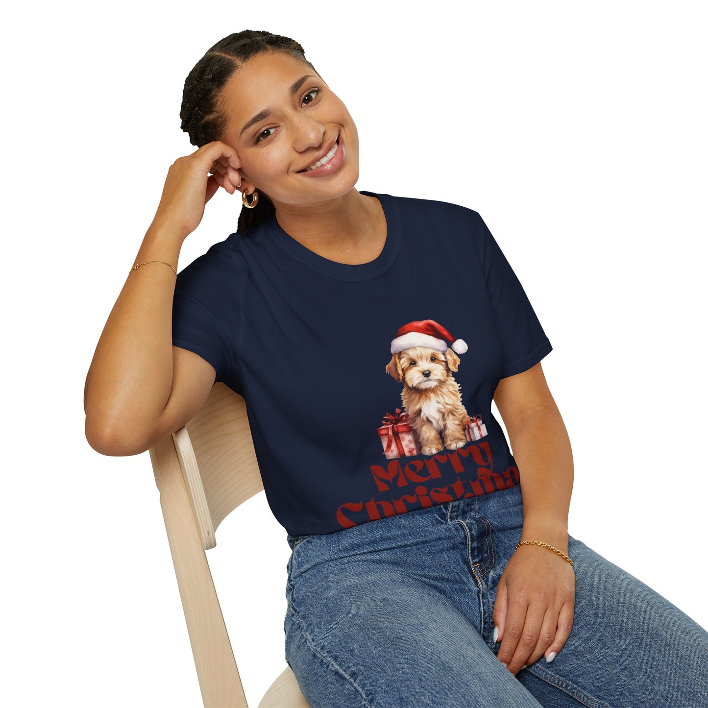 Merry Christmas Dog Unisex Softstyle T-Shirt – Perfect Holiday Tee for Dog Lovers