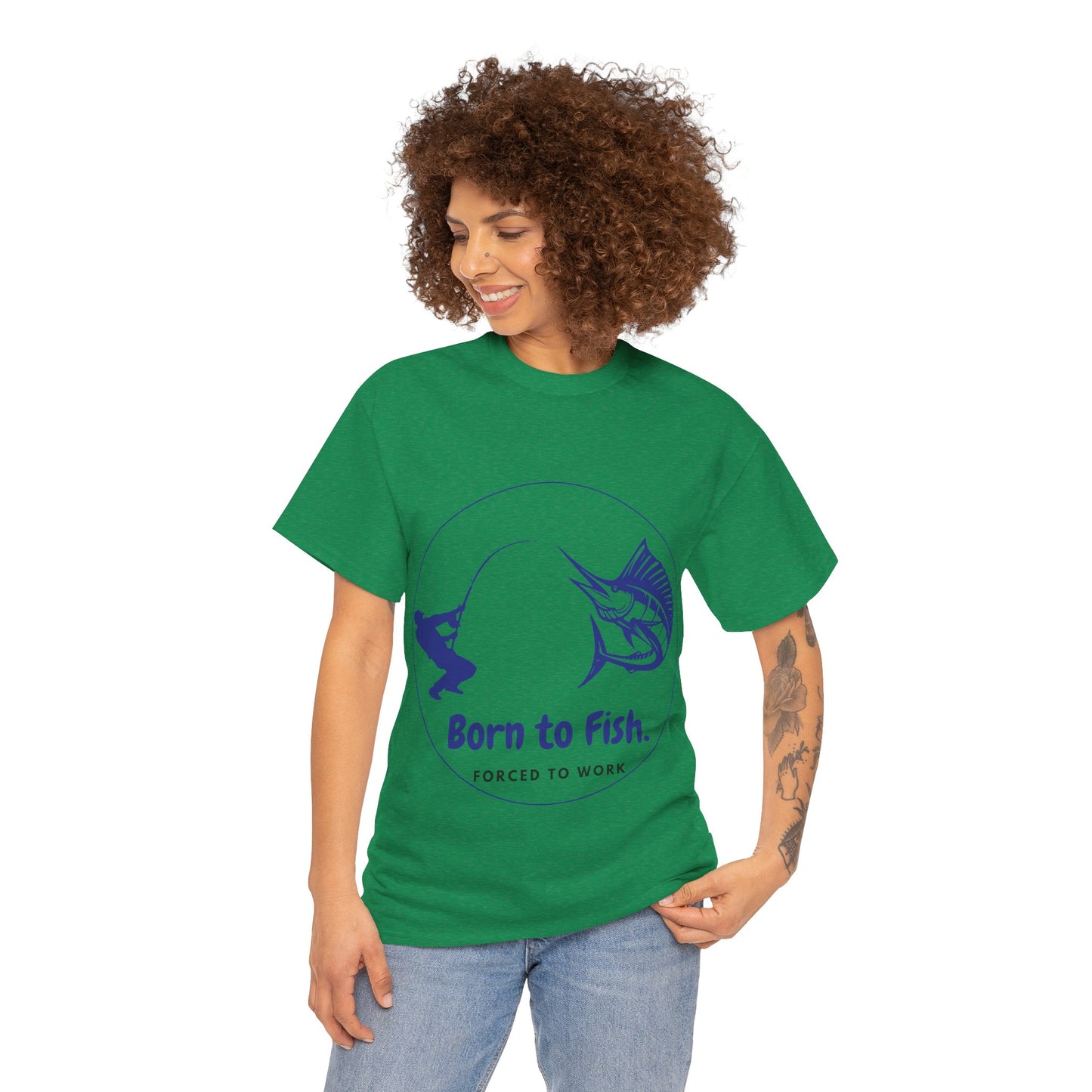 "Born to Fish, Forced to Work" Unisex Heavy Cotton Tee - Perfect for Fishing Enthusiasts