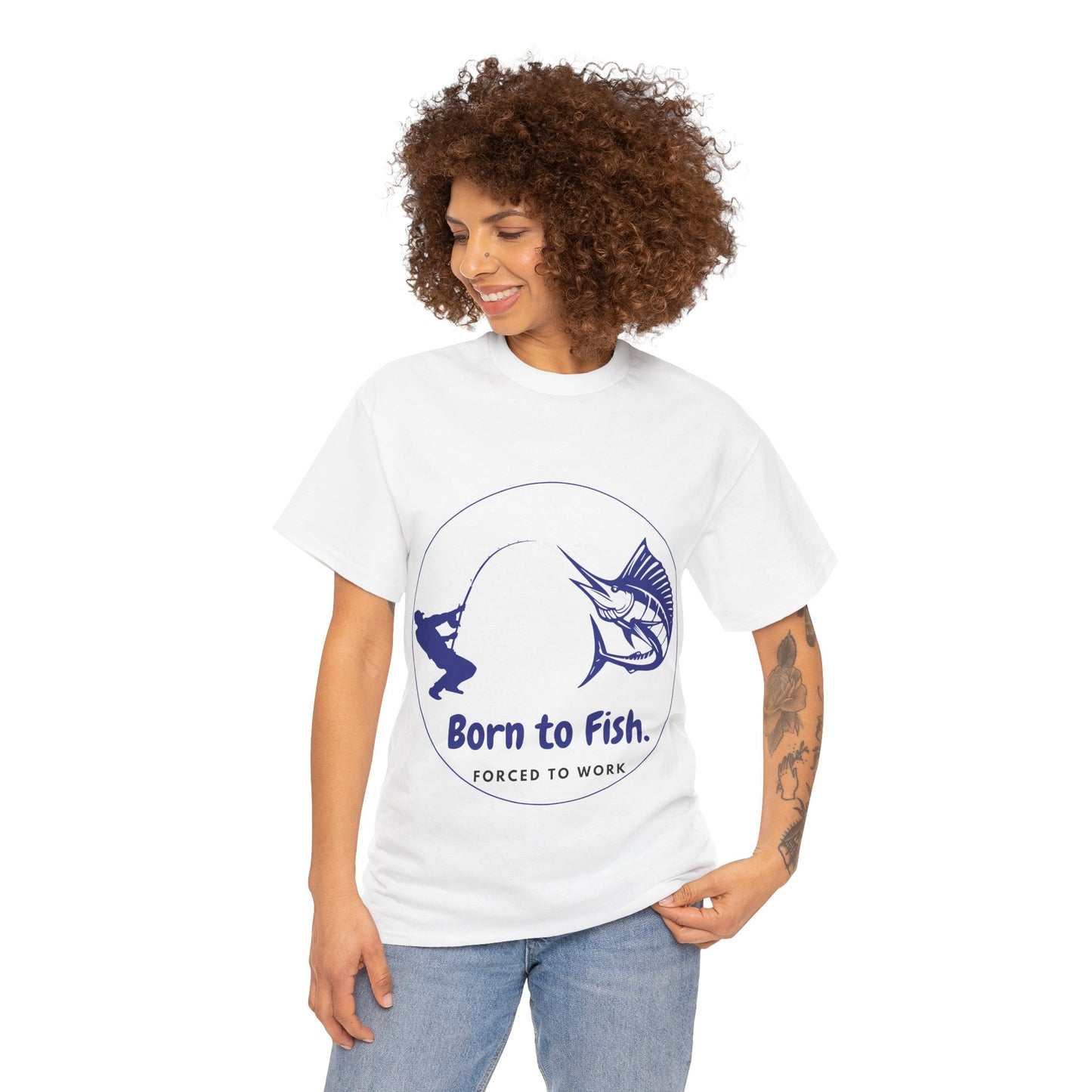 "Born to Fish, Forced to Work" Unisex Heavy Cotton Tee - Perfect for Fishing Enthusiasts