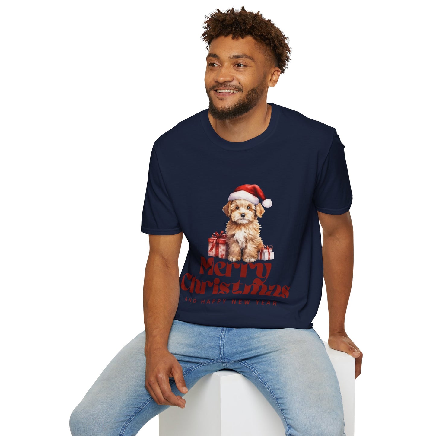 Merry Christmas Dog Unisex Softstyle T-Shirt – Perfect Holiday Tee for Dog Lovers