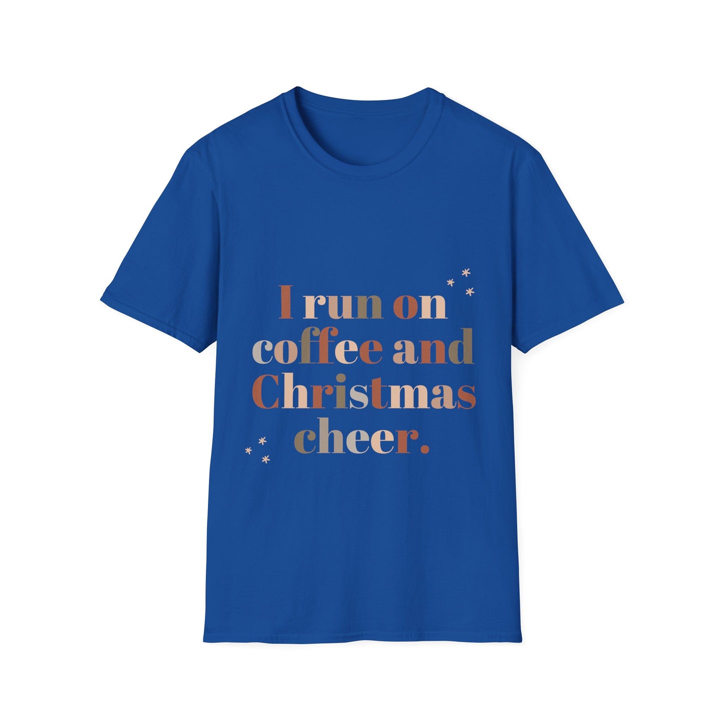 I Run on Coffee and Christmas Cheer Unisex Softstyle T-Shirt – Perfect Holiday Tee for Coffee Lovers & Christmas Enthusiasts